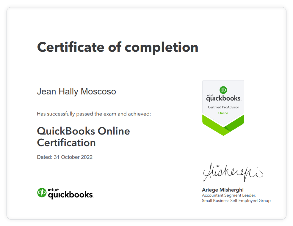 QuickBooks Certified ProAdvisor