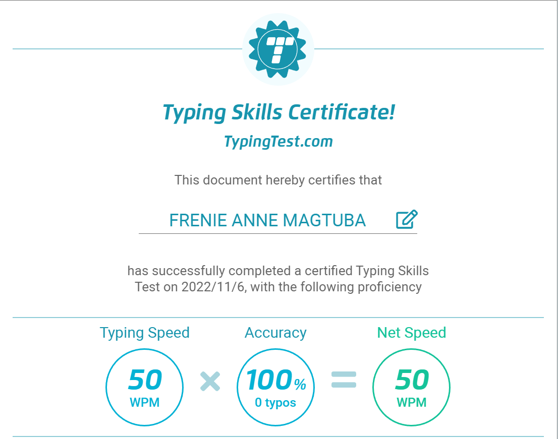 Typing Skills Certificate