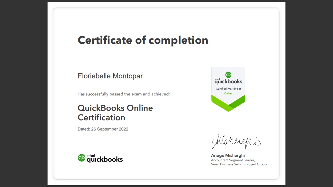 Quickbook Certificate