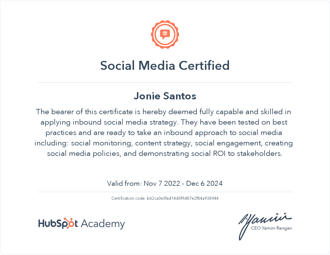 Social Media Marketing Certificate HubSpot