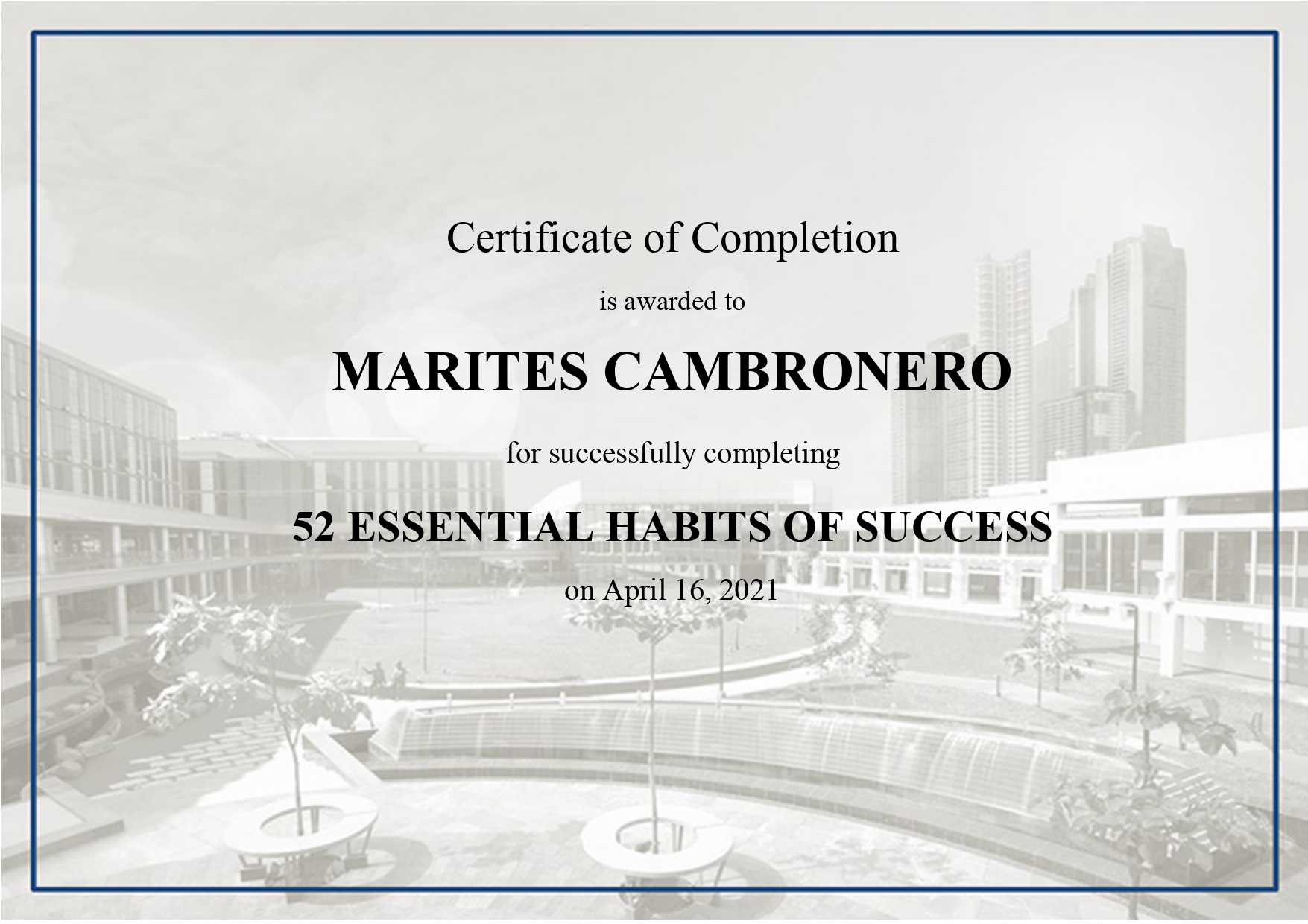 52 Essential Habits Of Success Certificate