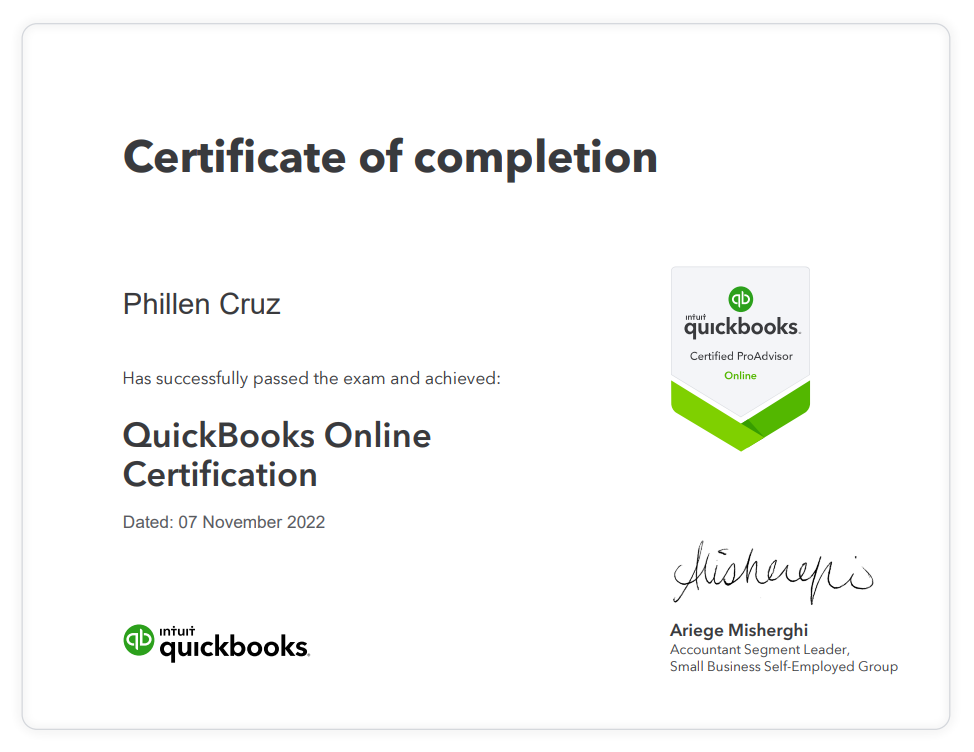 Intuit Quickbooks Certificate