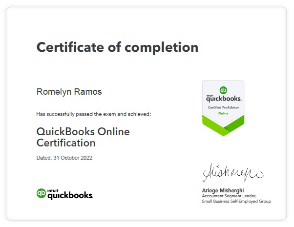 QuickBooksOnlineCertification - Romelyn Ramos