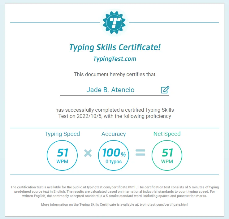 Typing Skills Certificate!