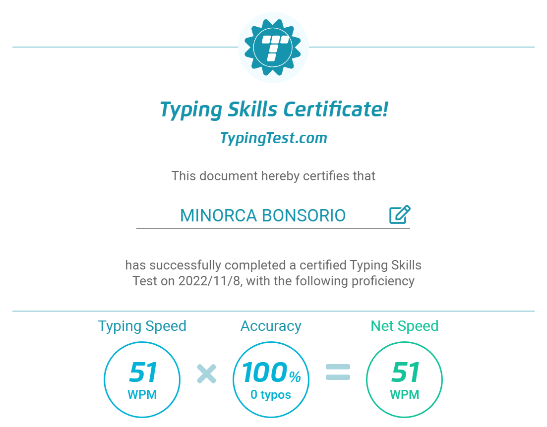 Typing Test Certificate