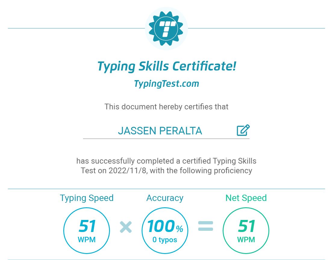 Typing Skills Certificate