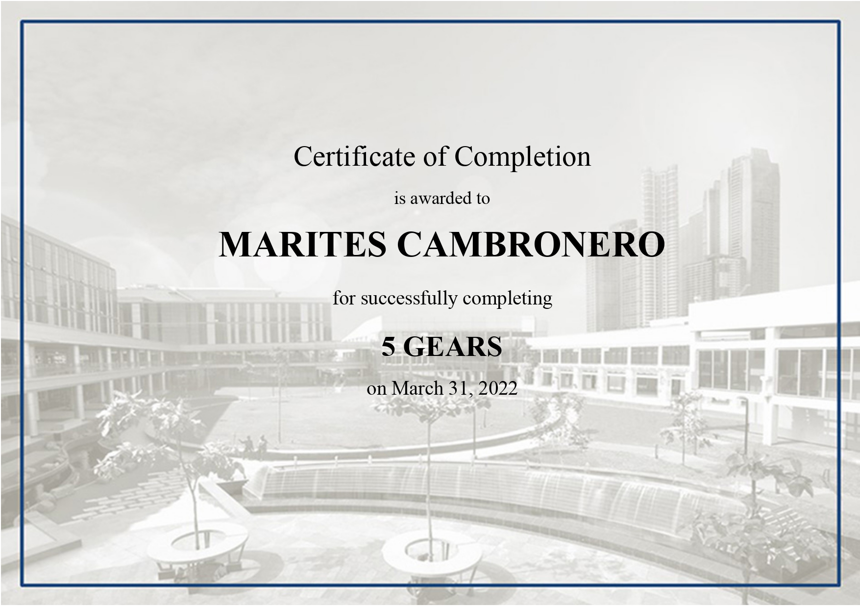 Certificate 5 Gears