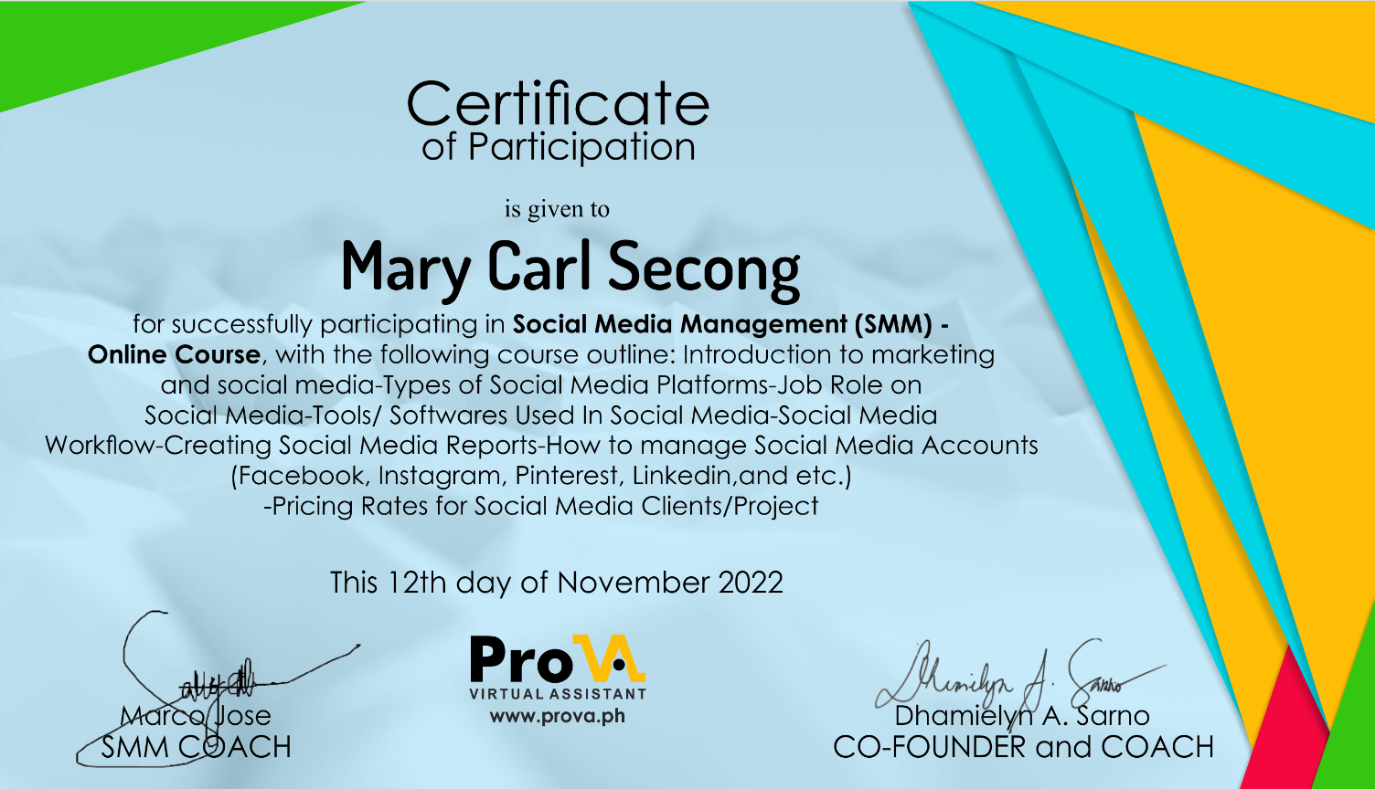 Certificate for Social Media Management