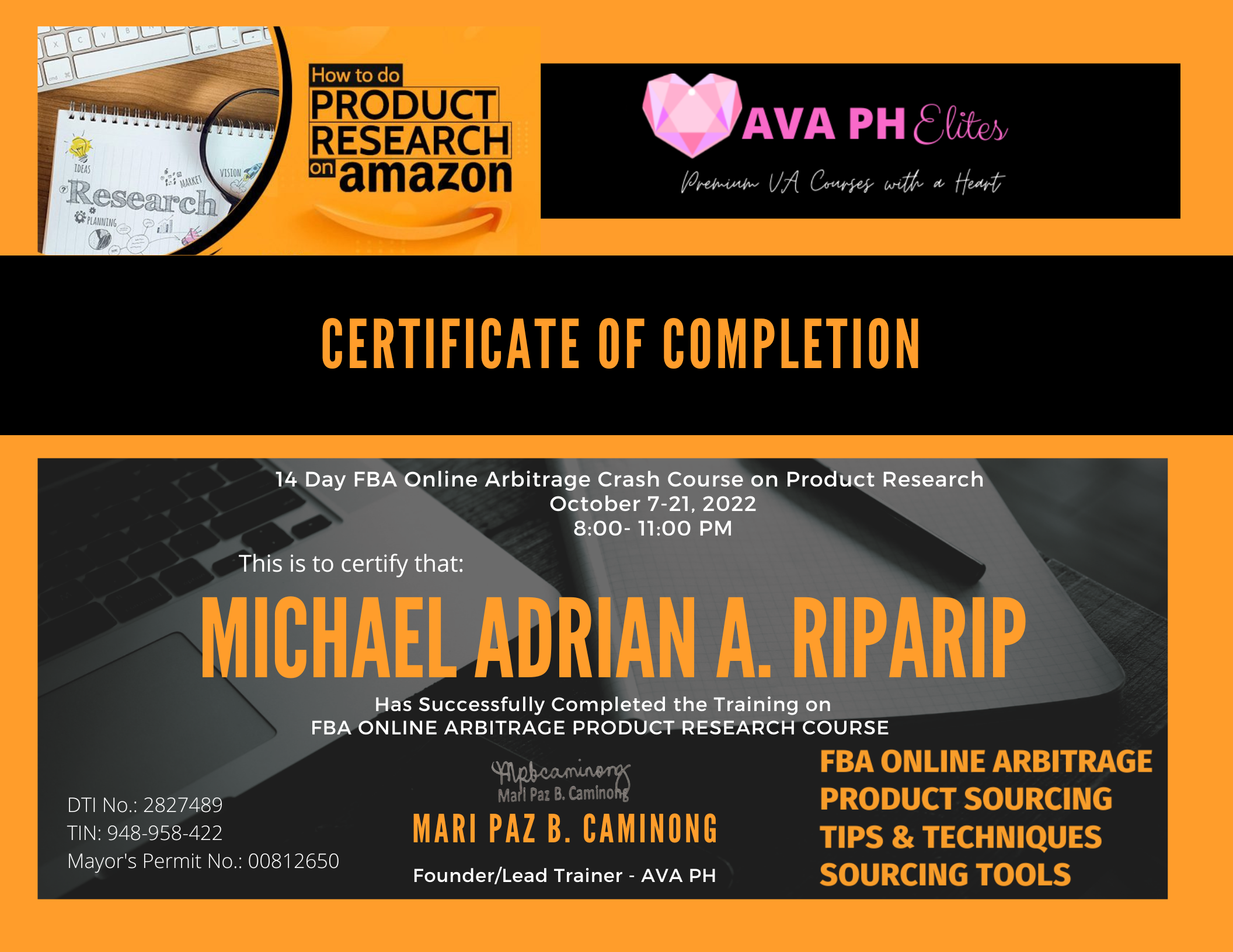 AVA PH CERTIFICATE