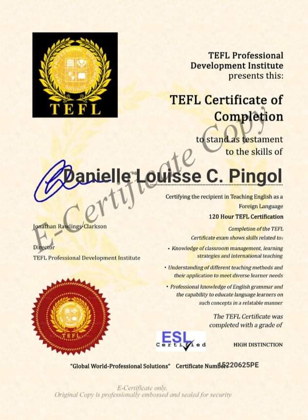 TEFL Certificate of Completion