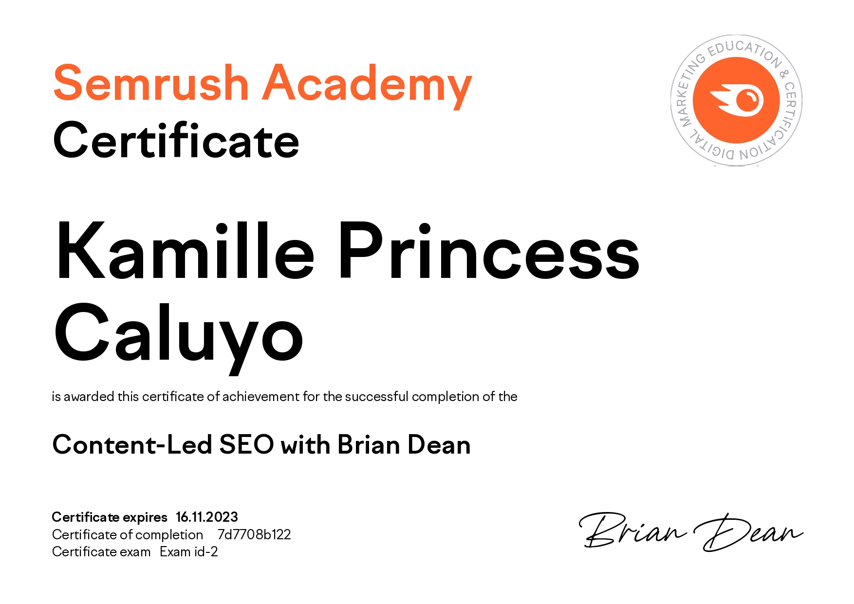 Semrush Certificate