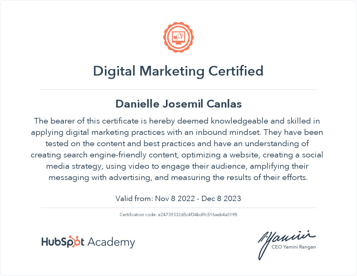 HubSpot Digital Marketing Certified