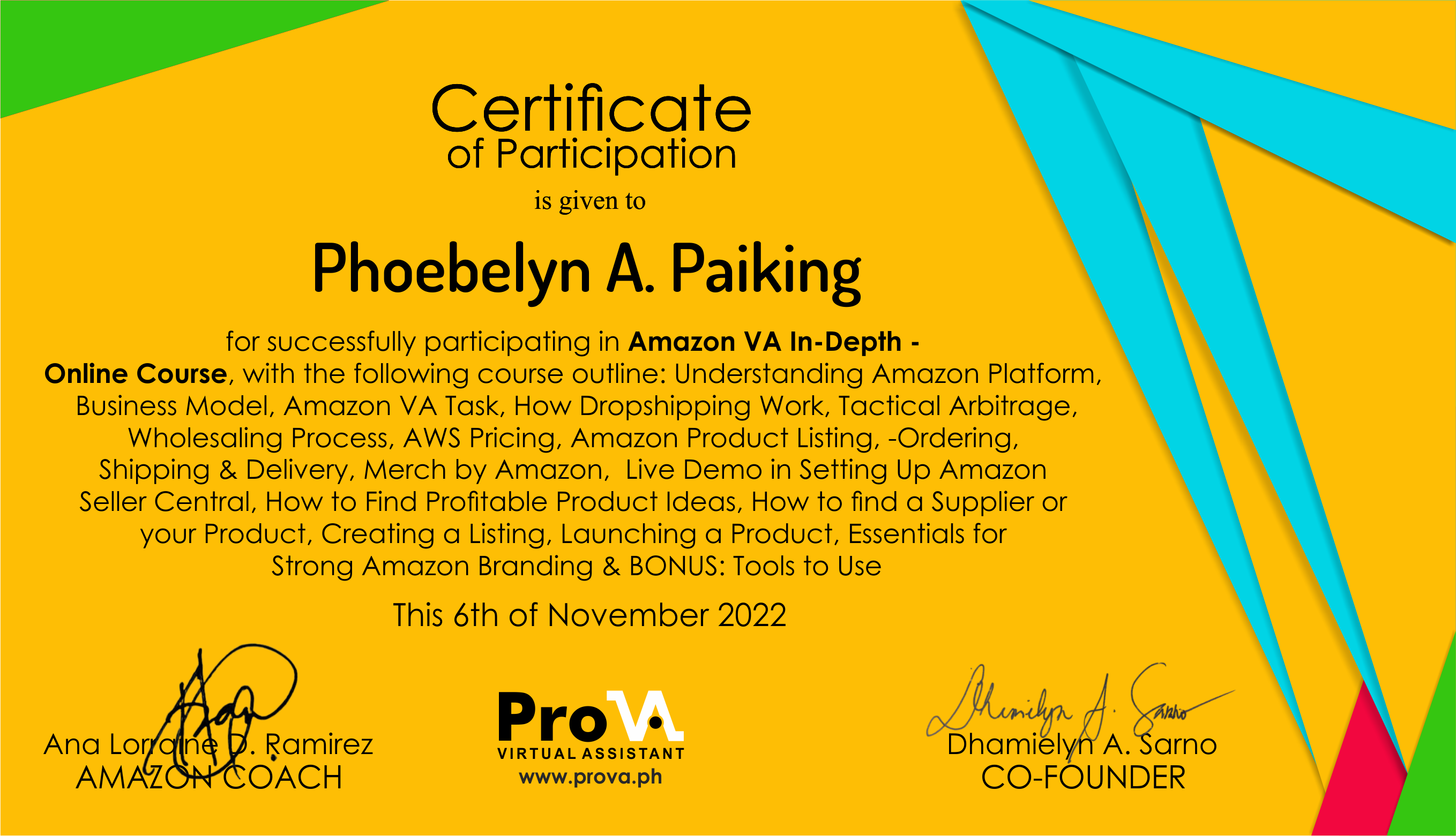 Amazon VA training certificate
