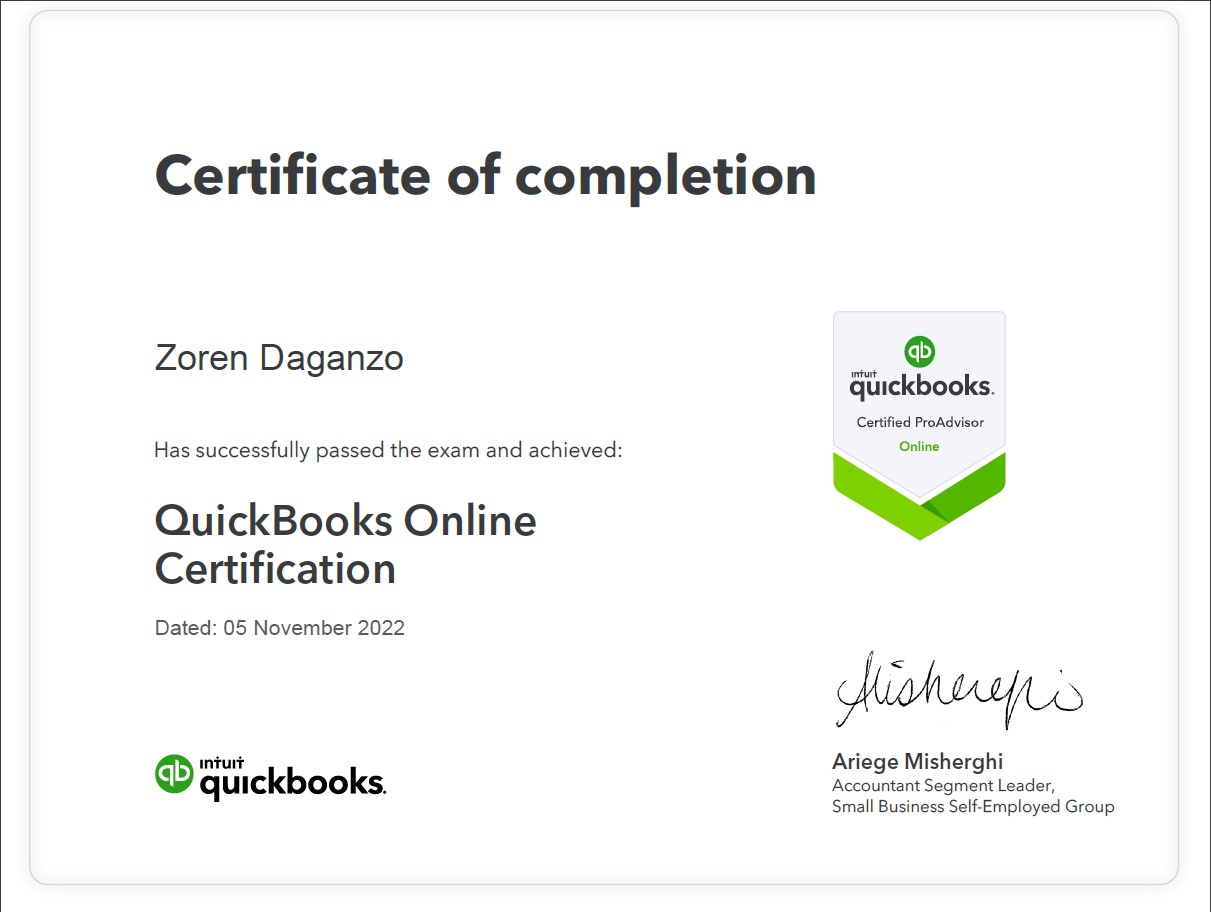 QBO ProAdvisor Certificate