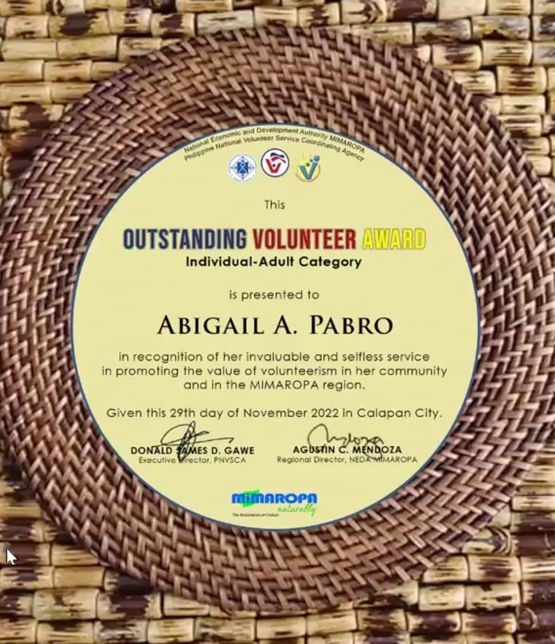 Most Outstanding Volunteer Award