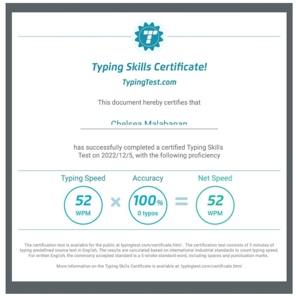 Typing Skills Certificate