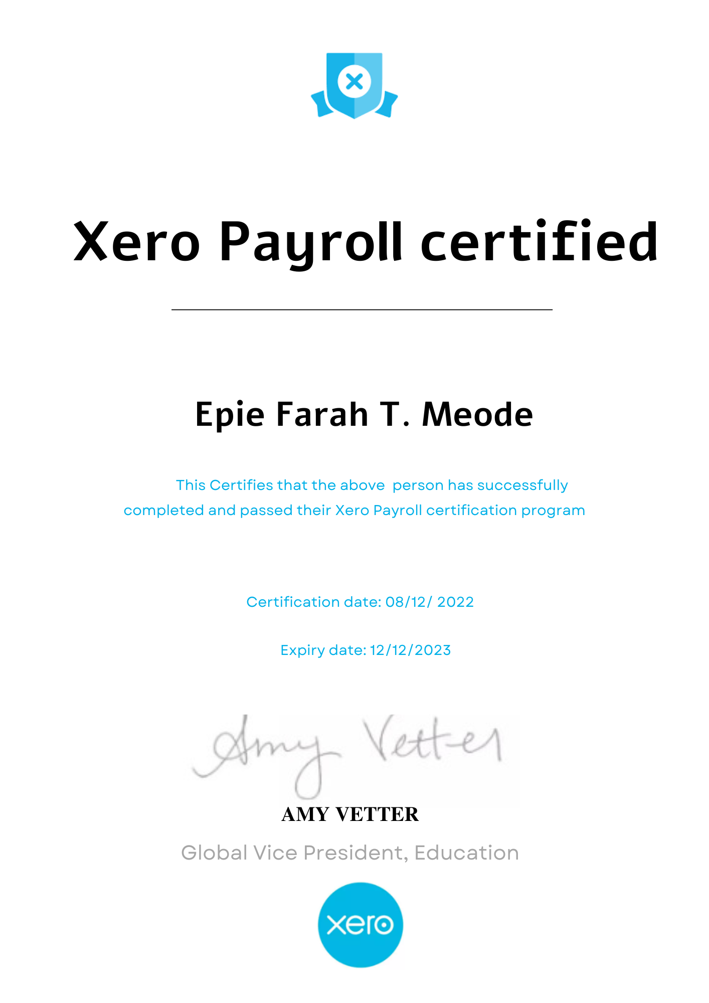 XERO PAYROLL CERTIFICATION