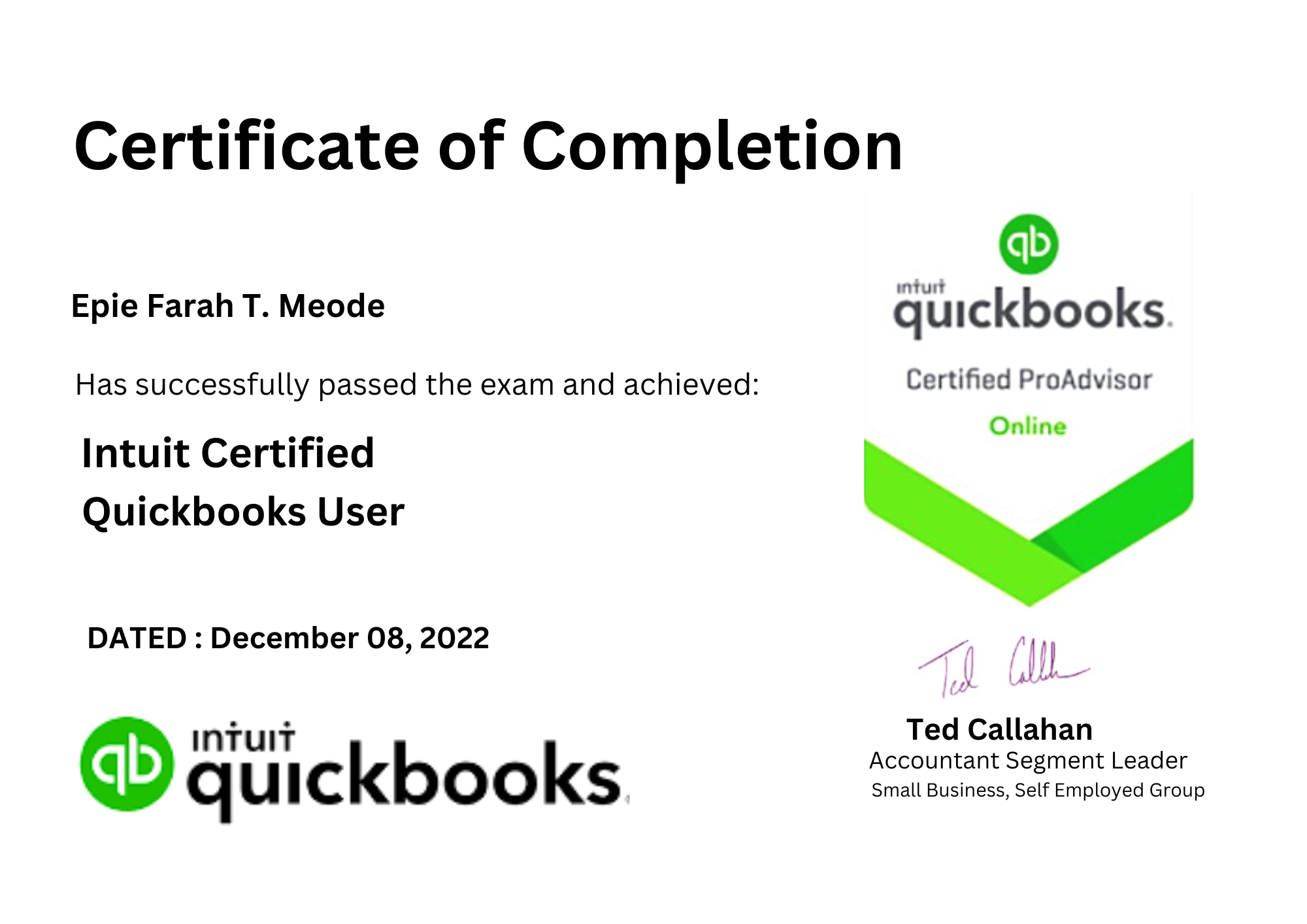 QUICKBOOK CERTIFICATION