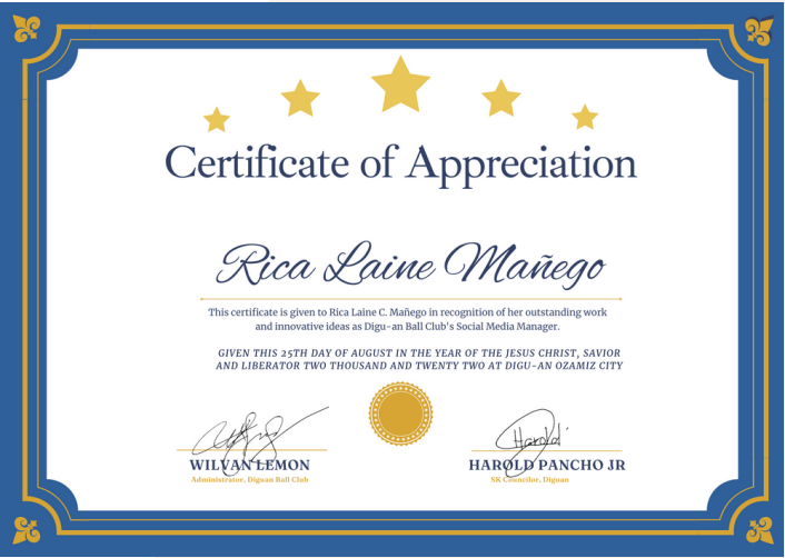 Certificate of Appreciation - Social Media Manager