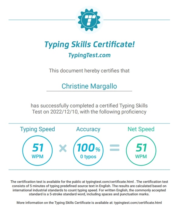 Typing Test Certificate