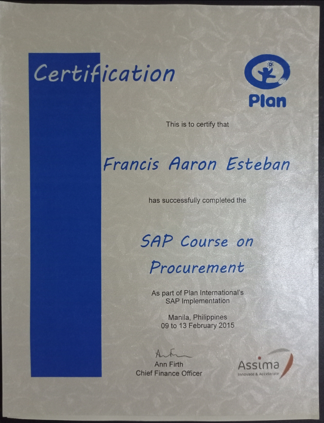 SAP Course Certificate