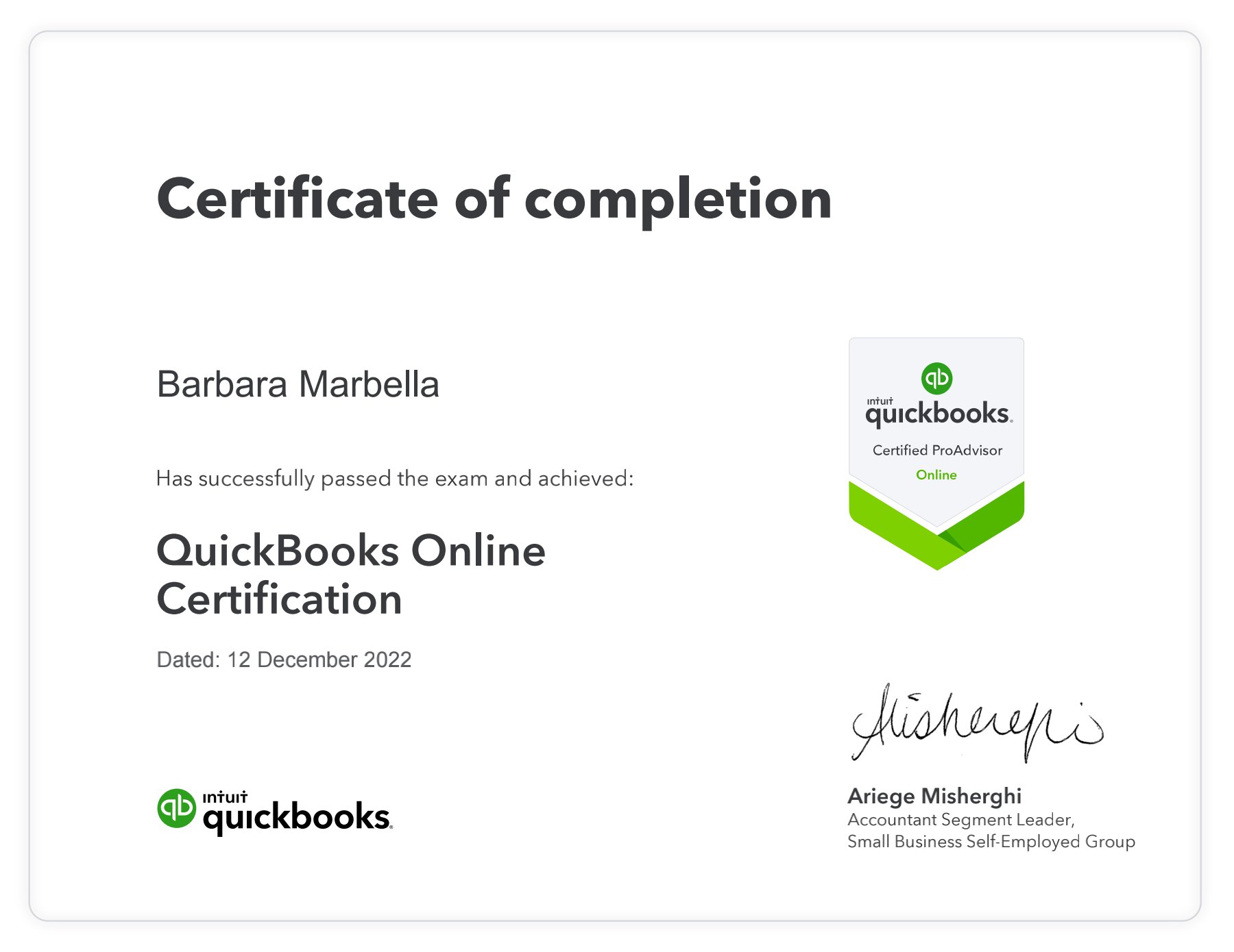 QUICKBOOKS ONLINE CERTIFICATE