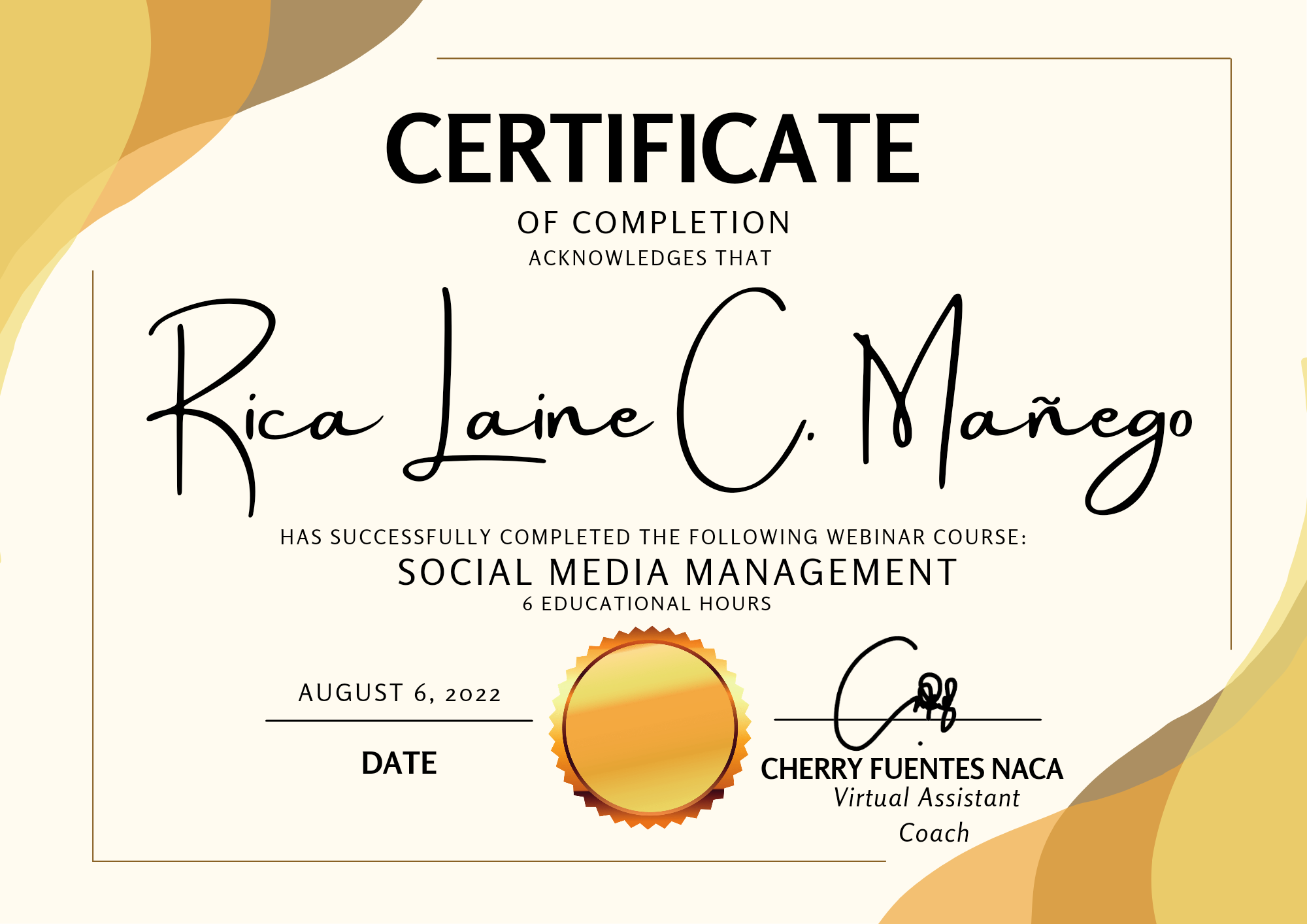 Certificate of Completion - Social Media Management