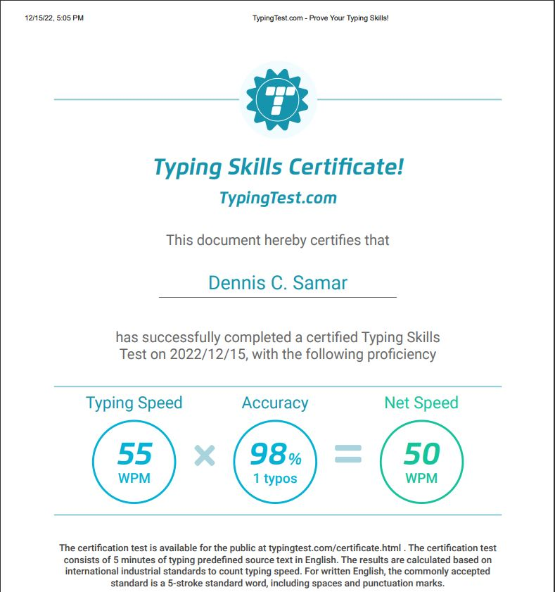 Type Skills Certificate