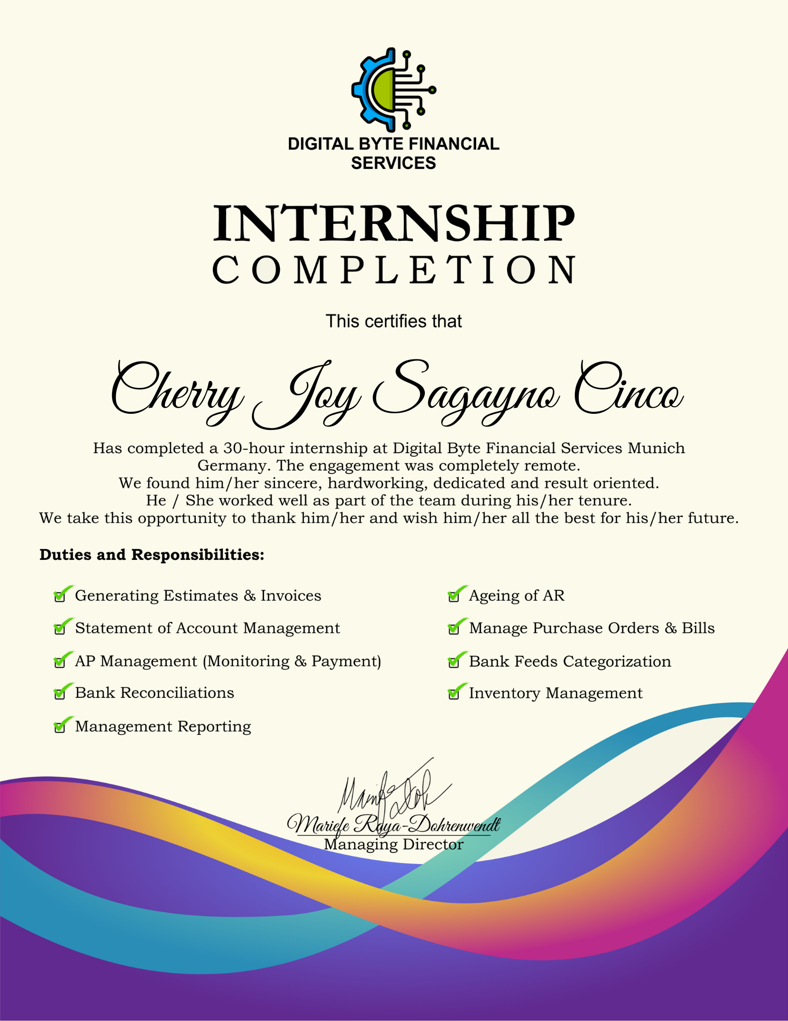 Digital Byte Financial Services Internship Certification