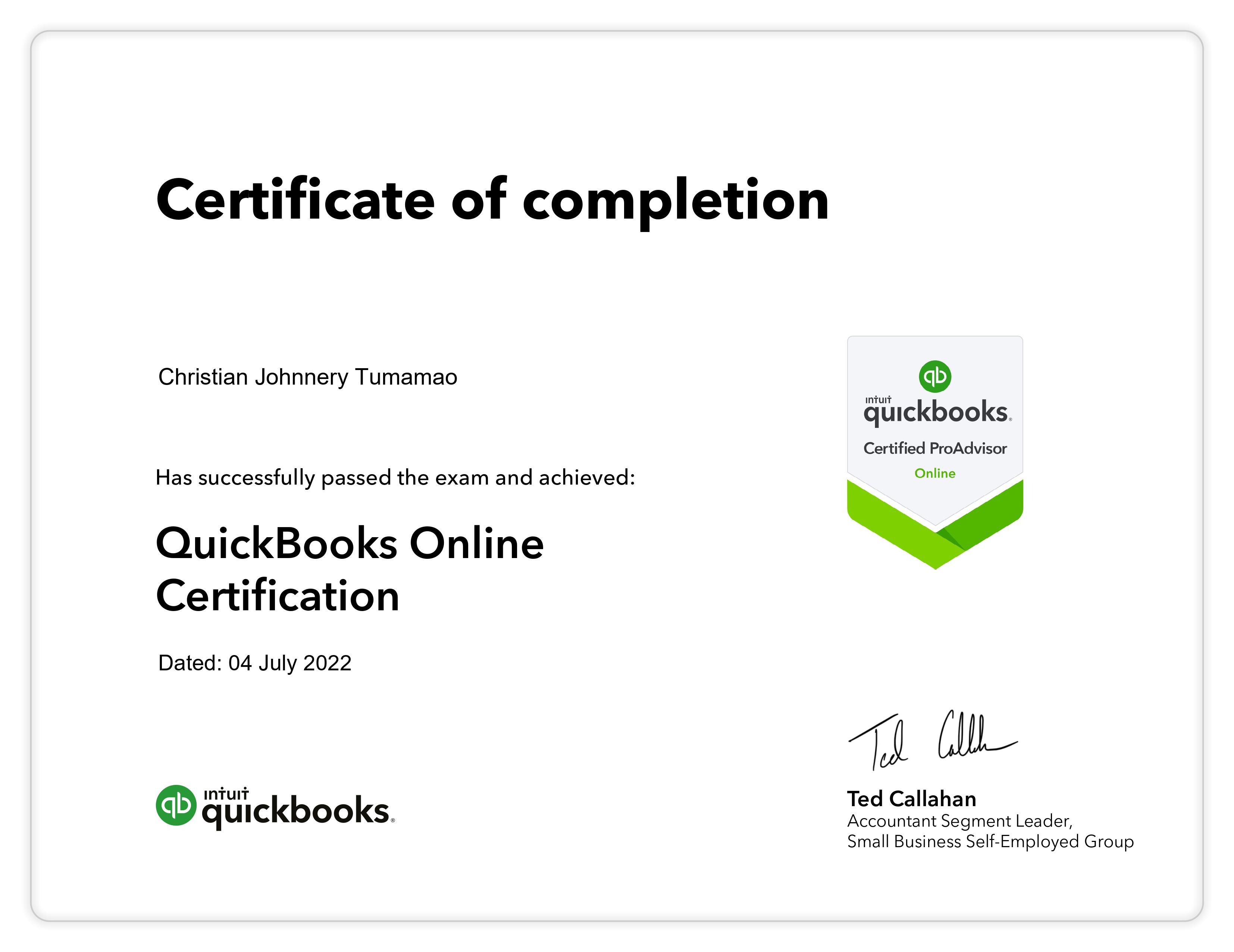 Quickbooks Pro Advisor Certified