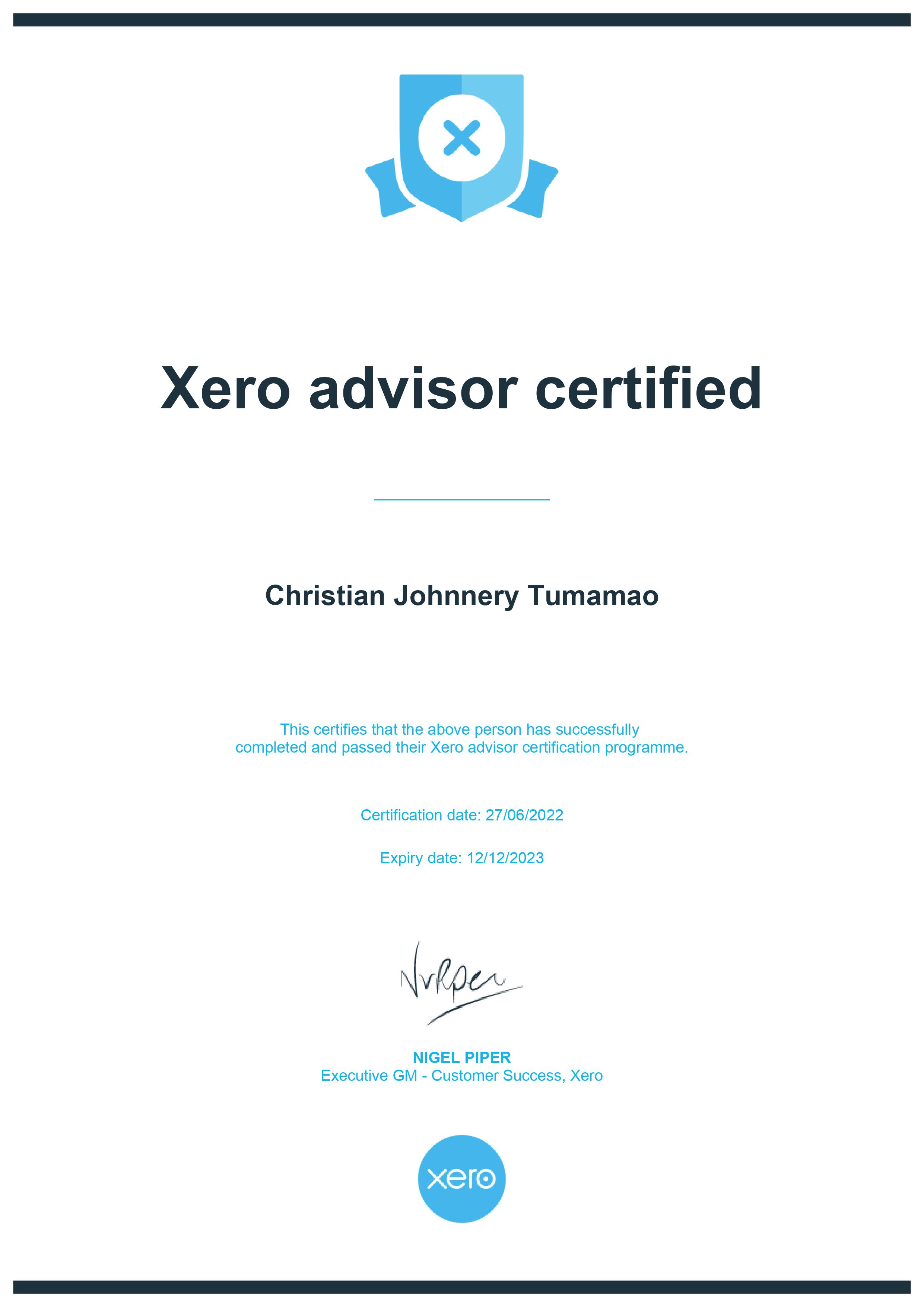 Xero Advisor Certified