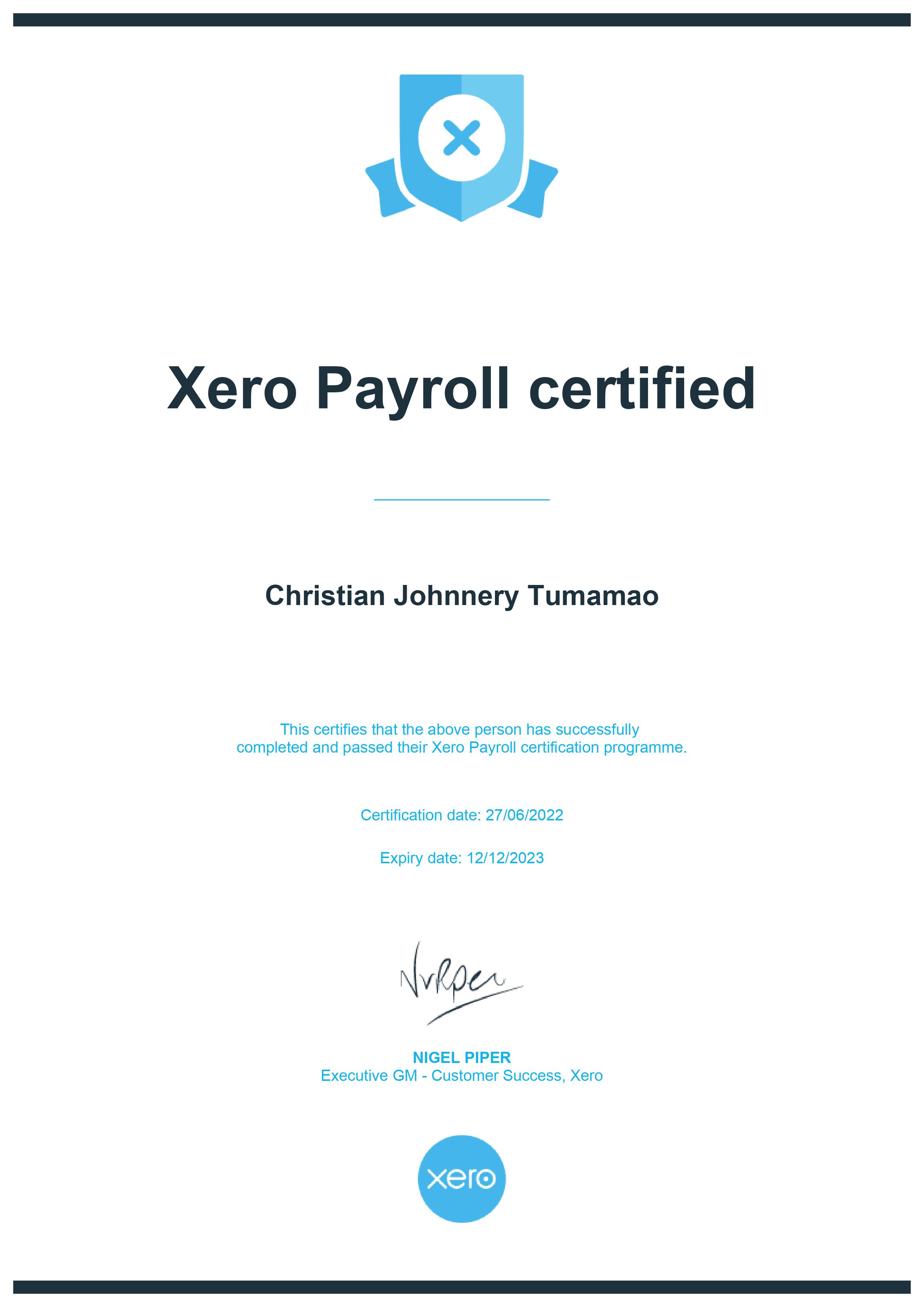 Xero Payroll Certified