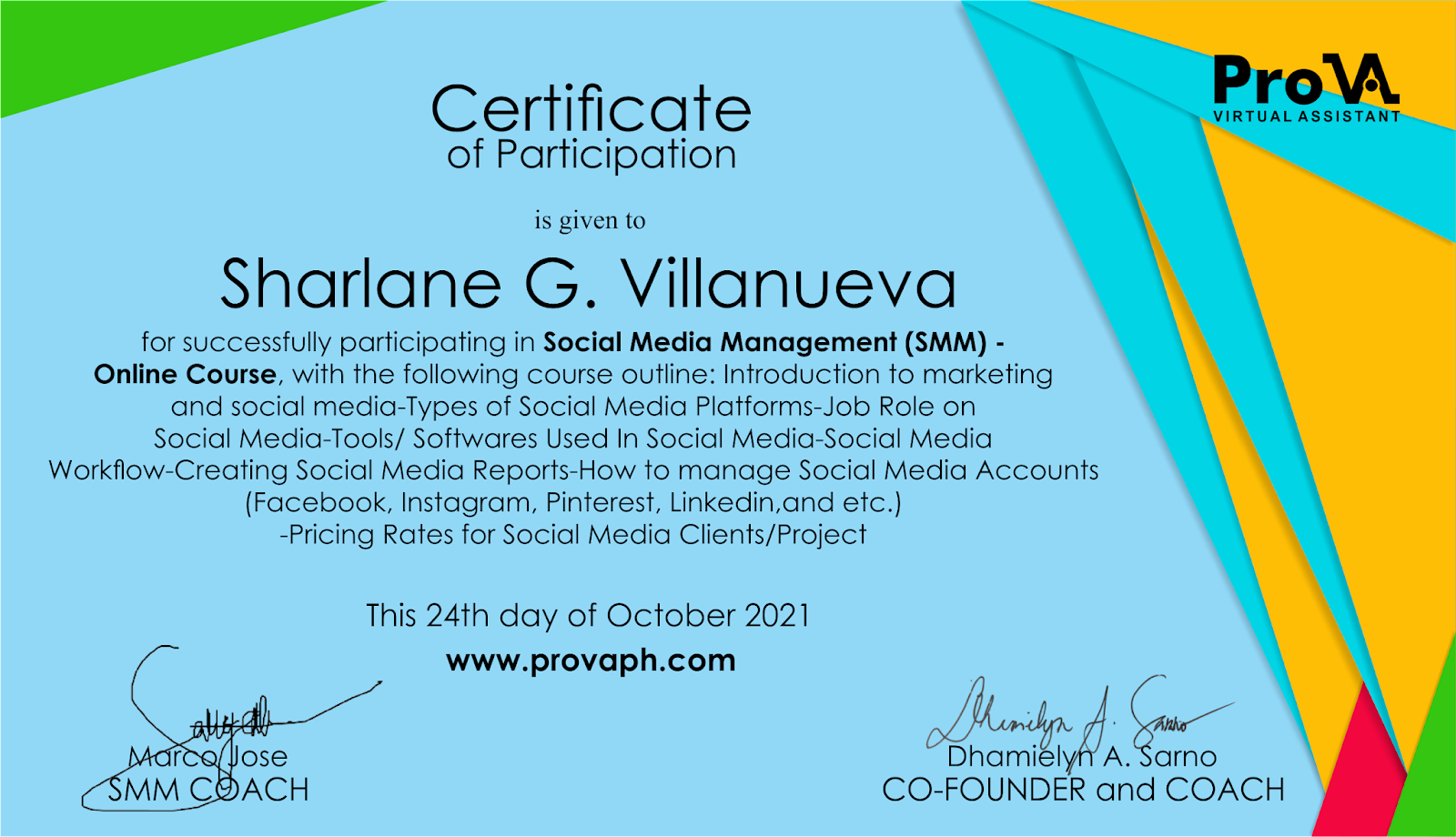 Social Media Management Online Course Certificate