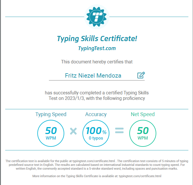 Typing Skills Certificate