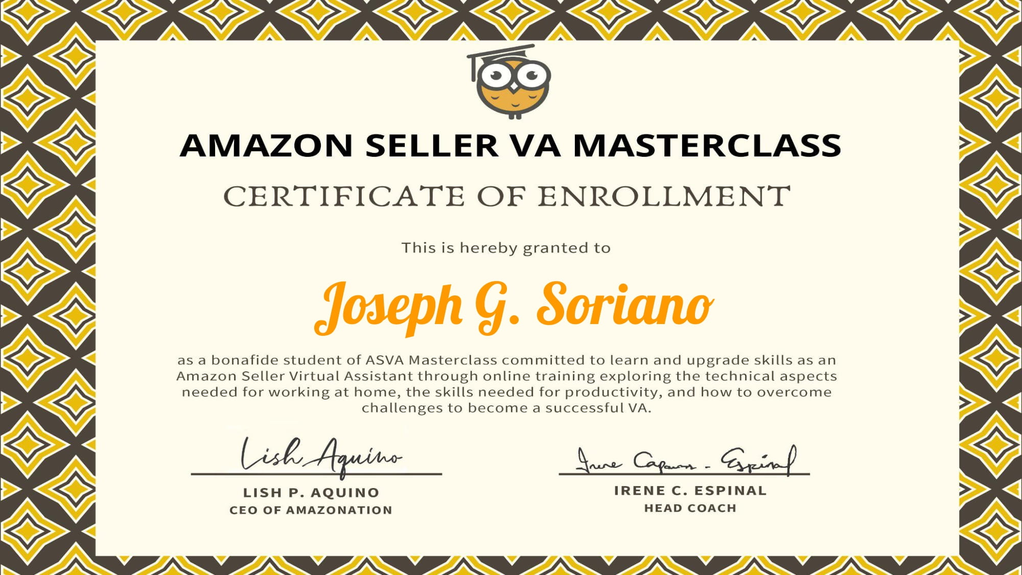 Amazon Seller VA  Masterclass Certificate