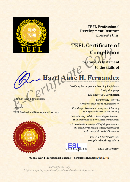 TEFL Certificate of Completion