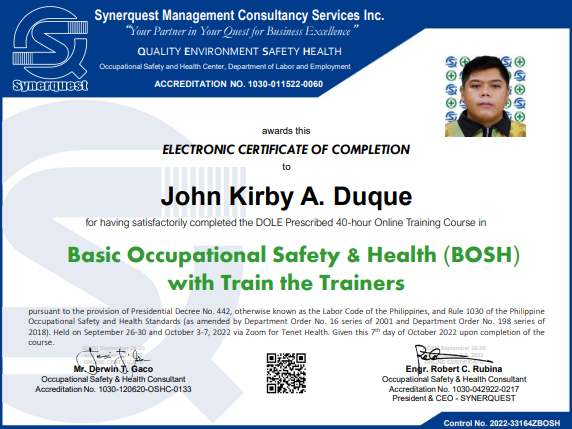 Basic Occupational Safety & Health (SO2)