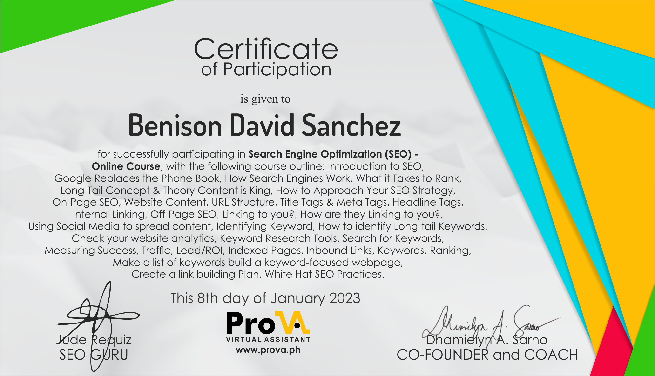 Search Engine Optimization (SEO) Certificate