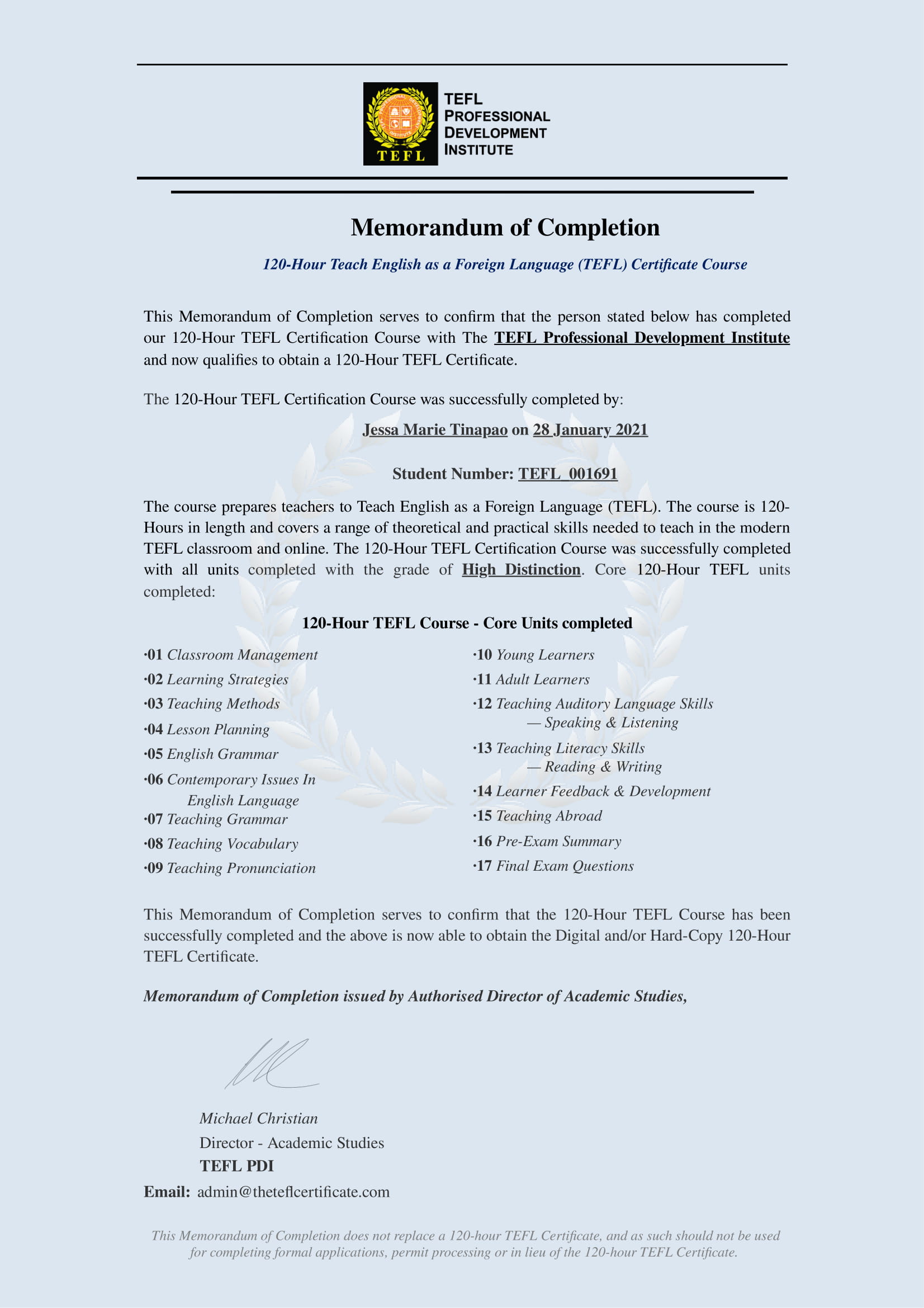 TEFL Certificate