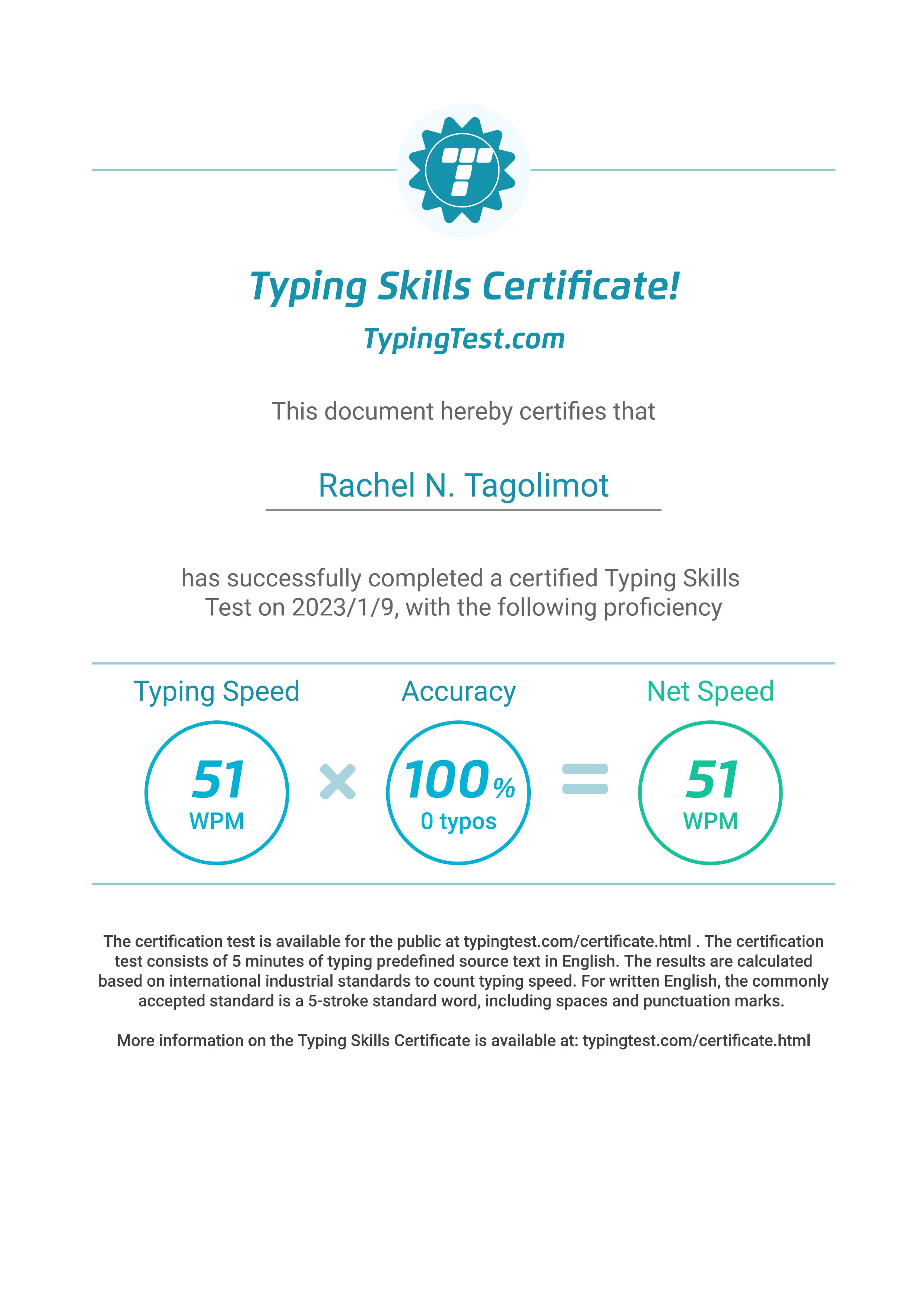Typing Skills Certificate