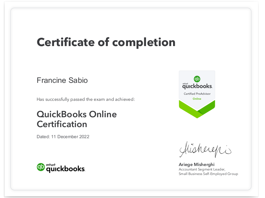 Quickbooks Certified ProAdvisor