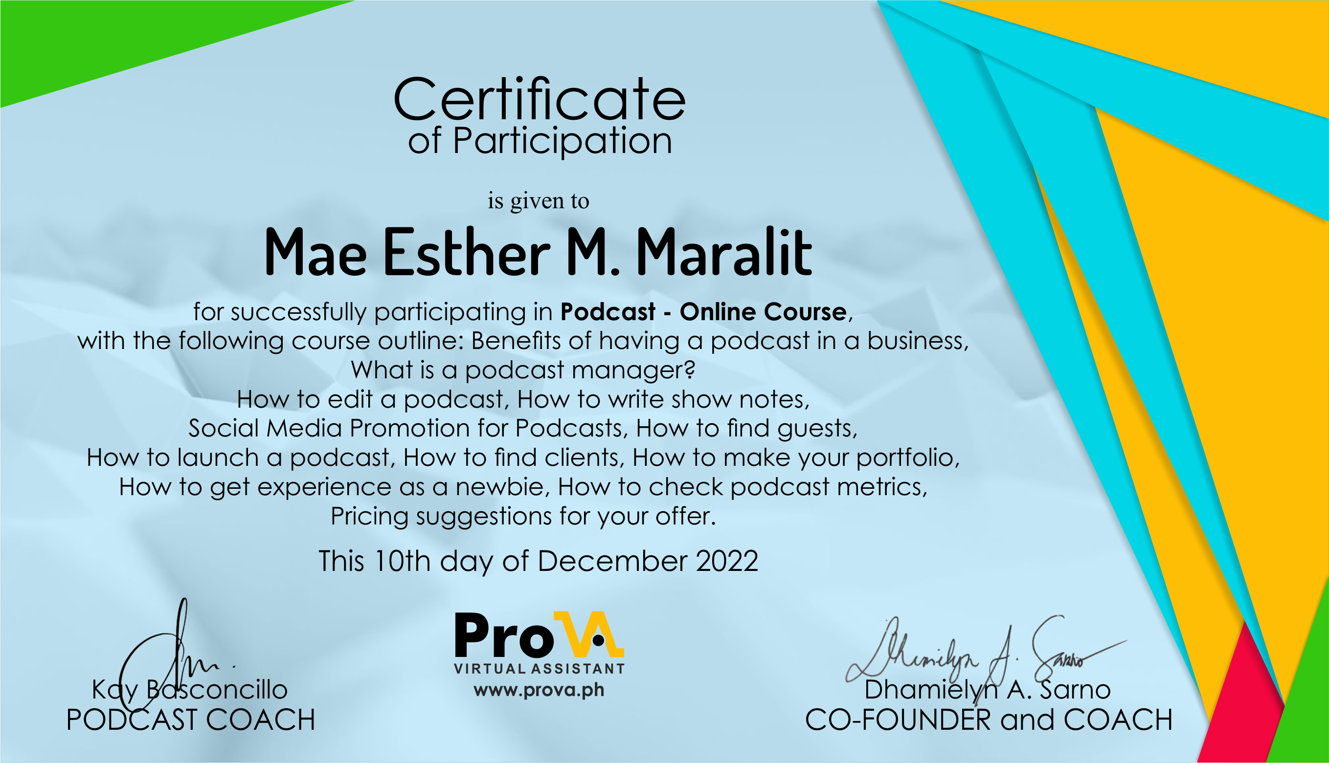 Podcast Management Training Certificate