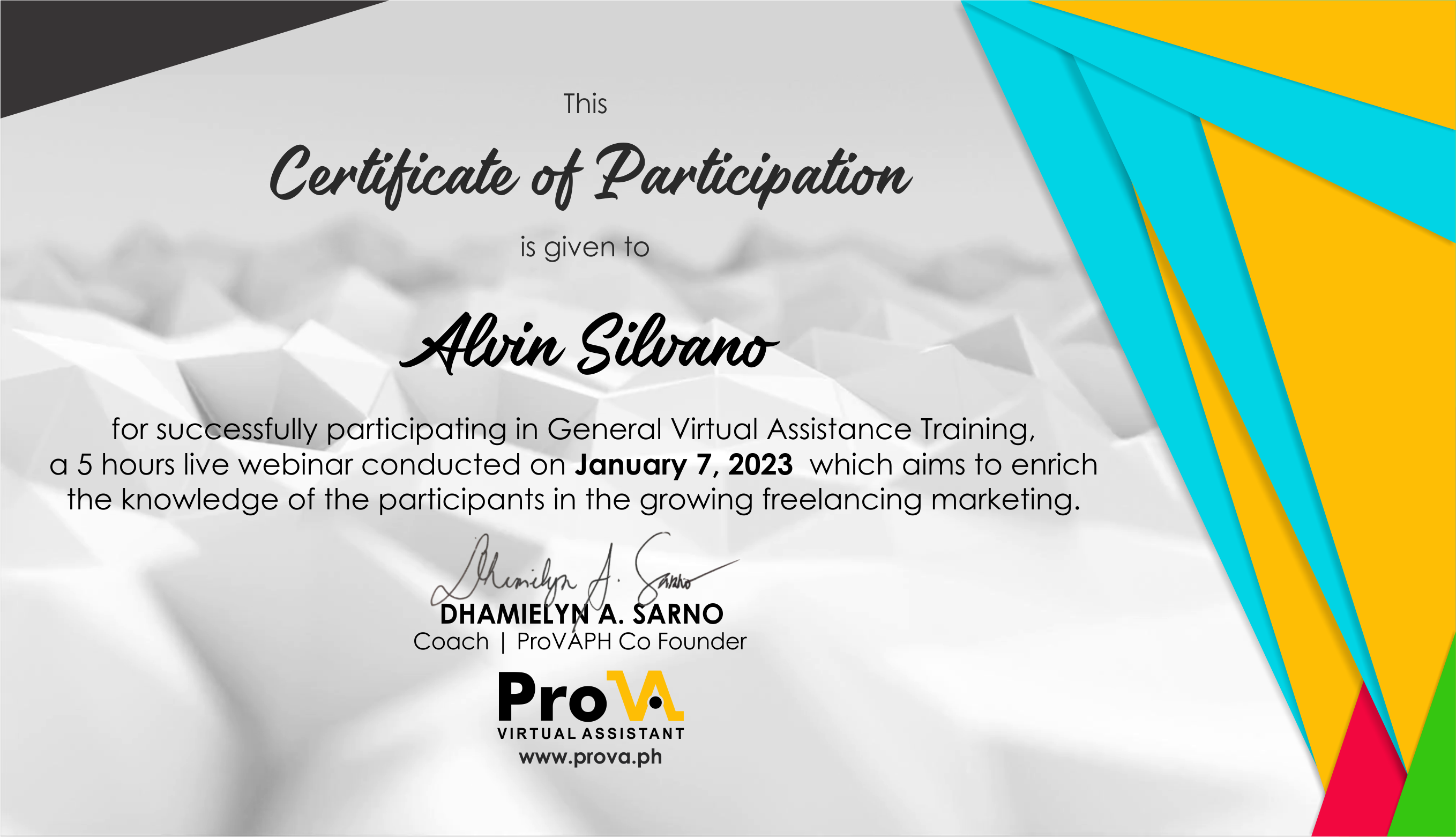 Certificate of Participation PRO VA