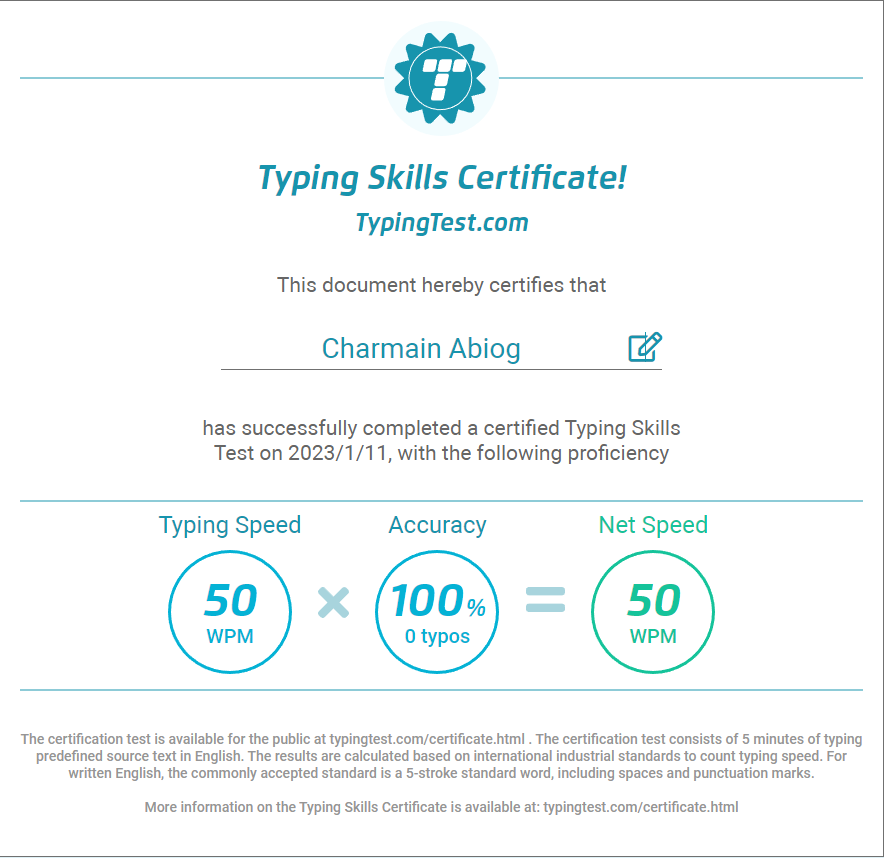 Typing Skills Certificate!