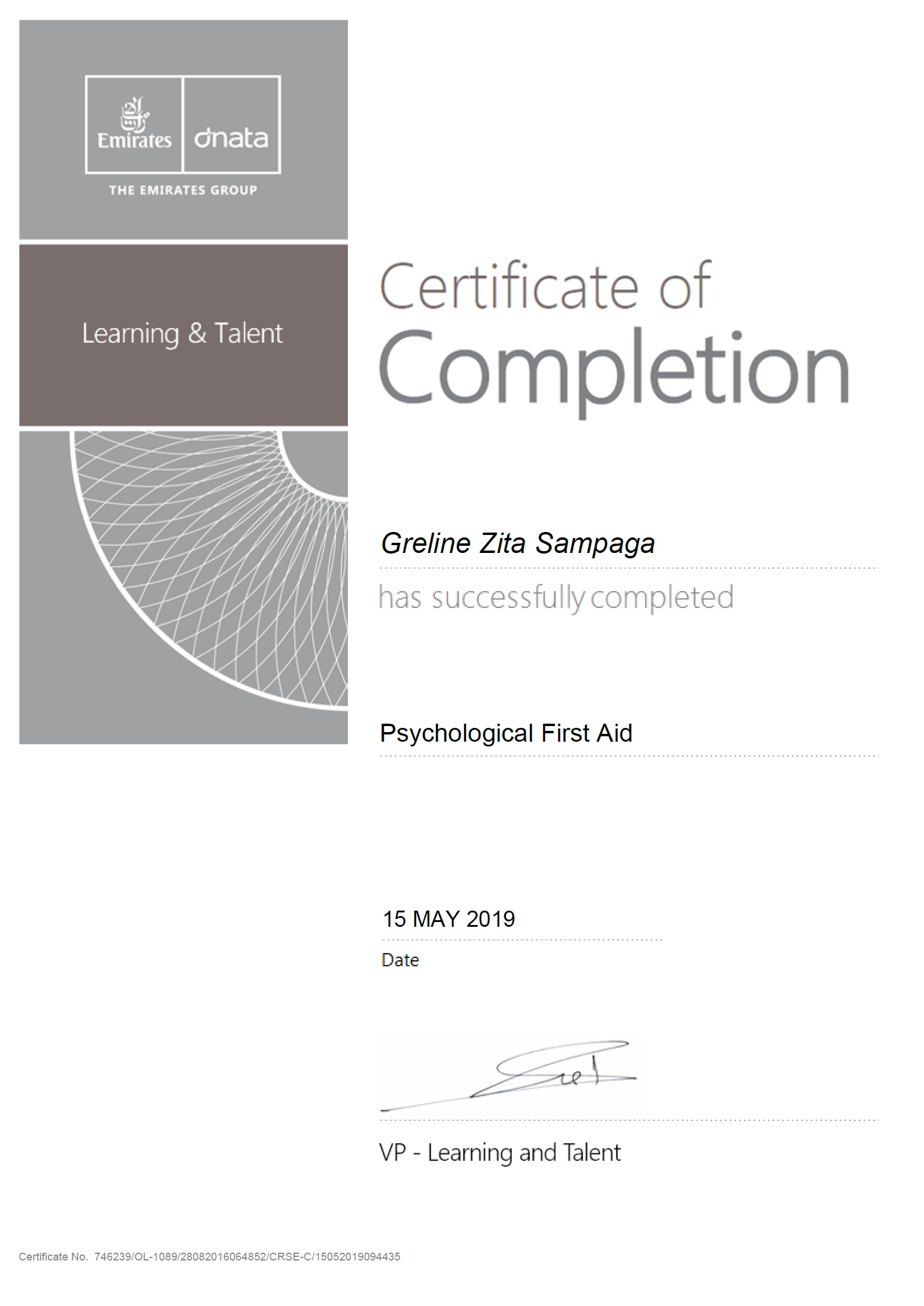 Psychological First Air Certificate