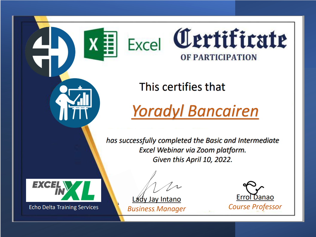 Basic and Intermediate Excel Certificate