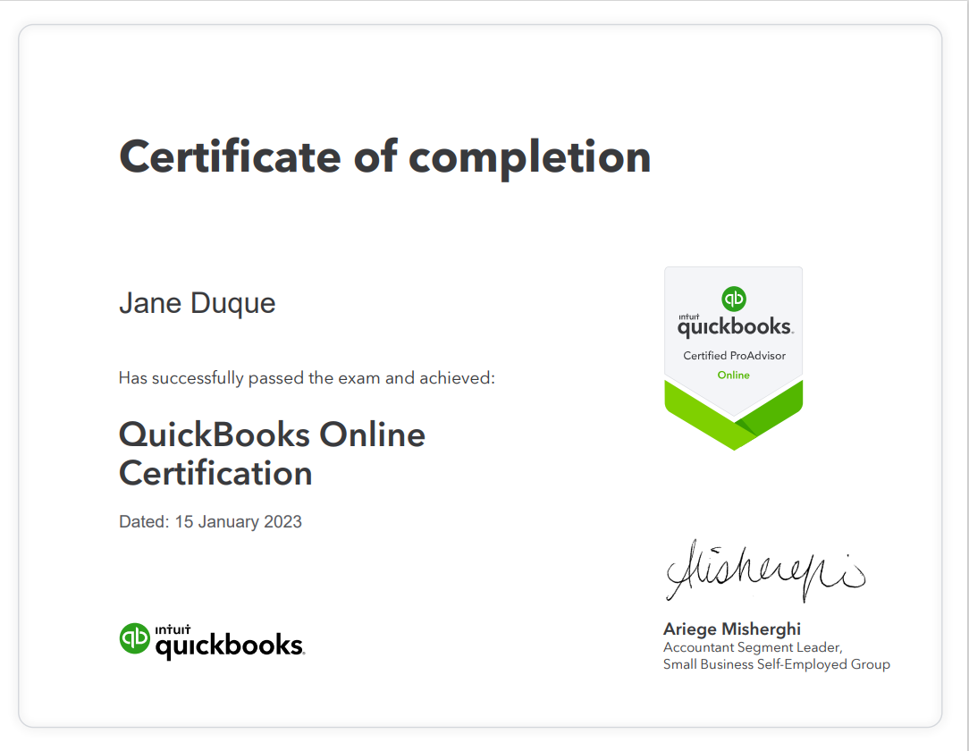 Quickbooks Certificate