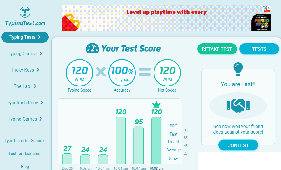 TYPING TEST RESULT