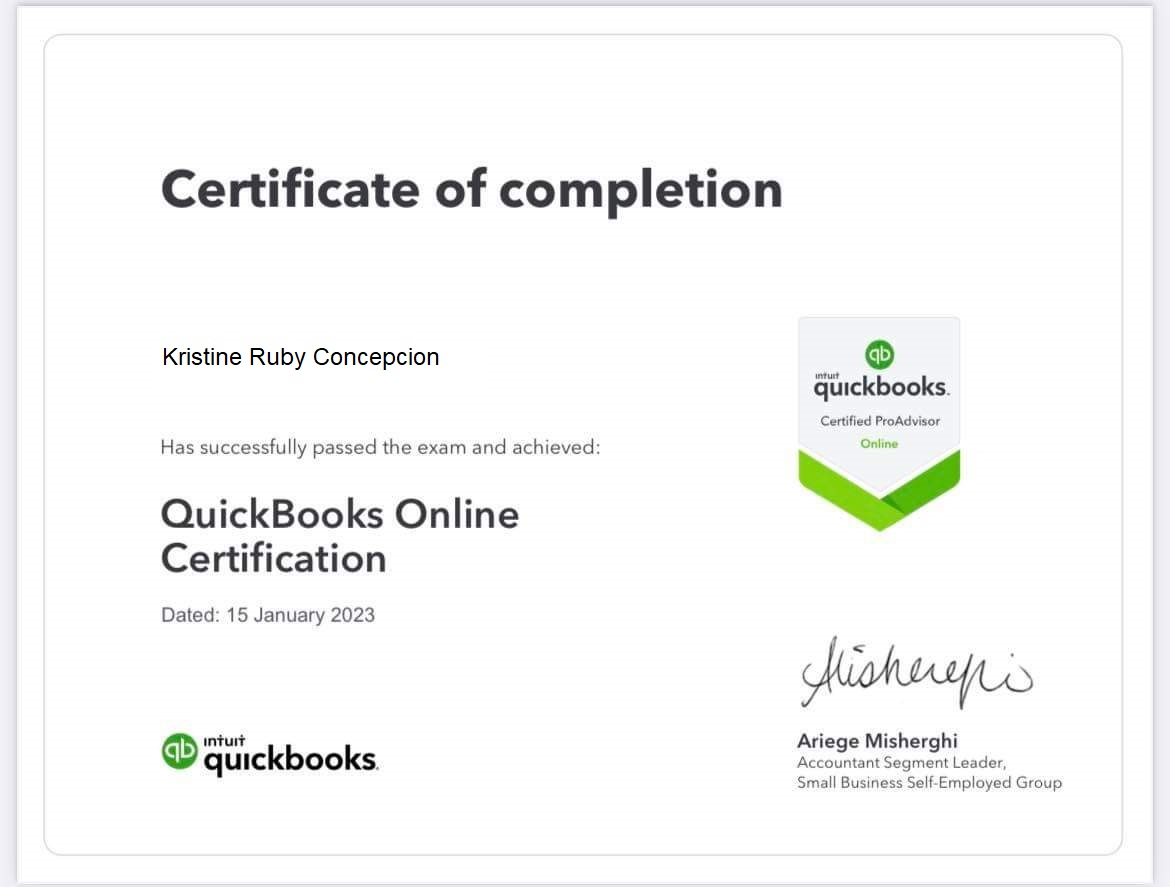 QUICKBOOKS ONLINE CERTIFICATE