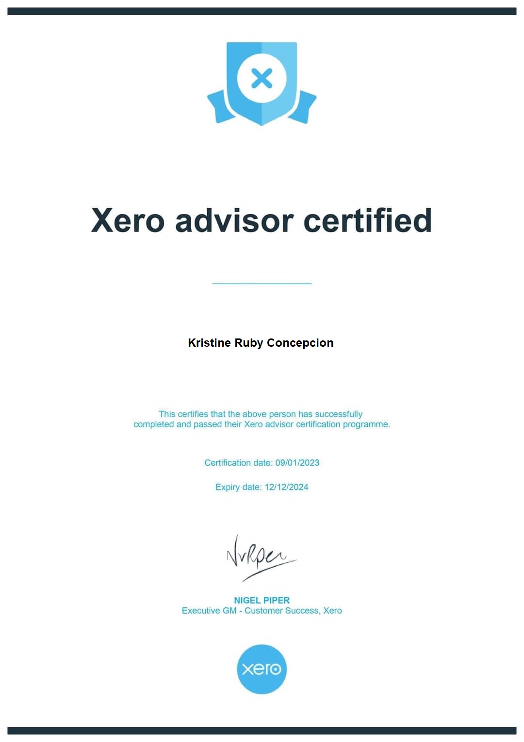 XERO ADVISOR CERTIFICATE